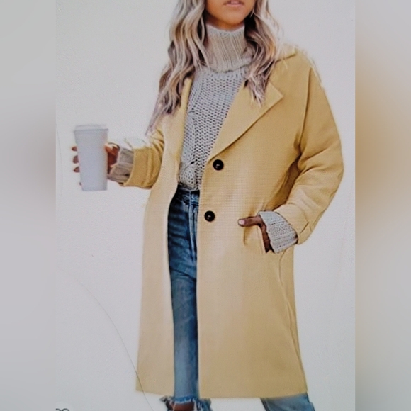 NWT COUTURE High End Designer Cotton Blend Notch Lapel Pea Over Coat  Khaki Med - Picture 3 of 11